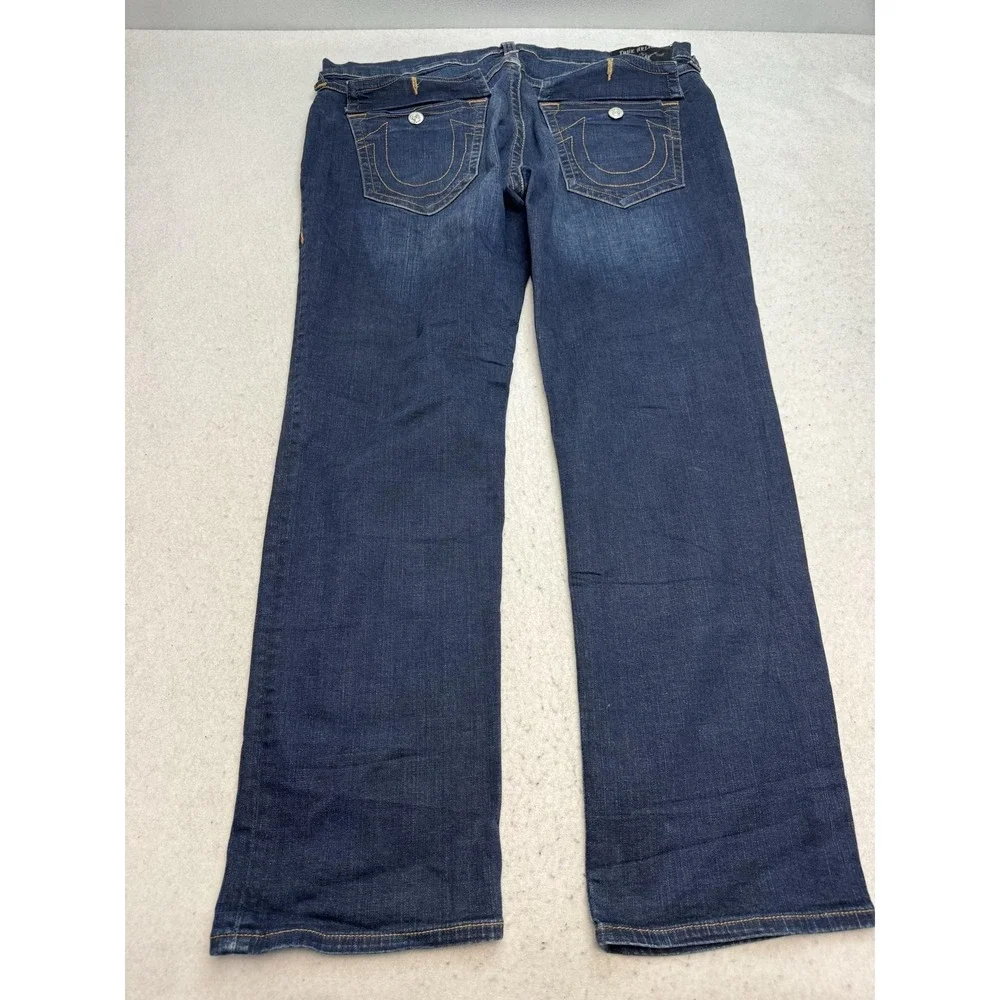 True Religion Ricky Jeans Mens 40x33 Relaxed Straight Dark Blue Stretch Denim